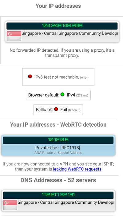 Turbo VPN DNS leak test